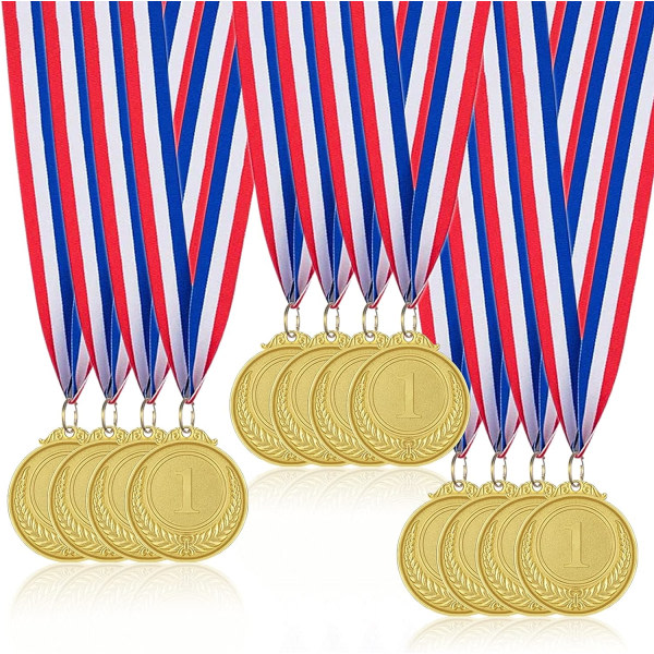 Medaljer för barn, 12 stycken guldmedaljer i metalli i olympisk stil med R