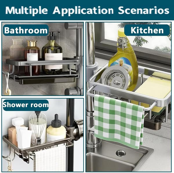 Dishcloth and Sponge Holder for Kitchen and Bathroom Faucets, Rust-Resistant Sink Accessories