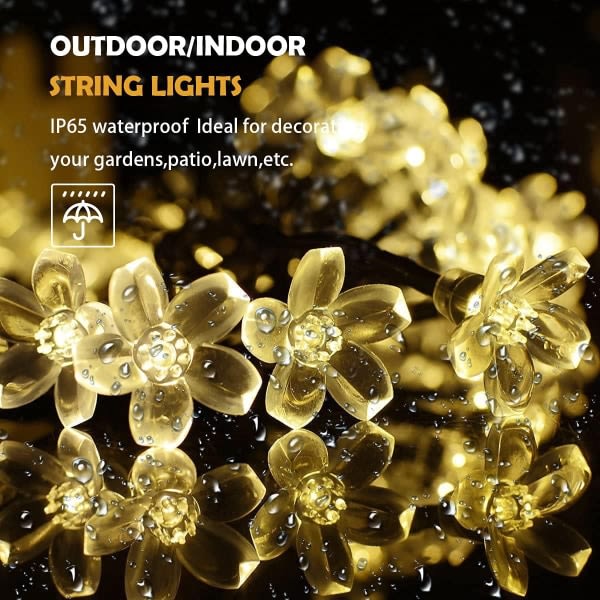 ITICdecor Ulkoilma Solar String Lights Kirsikankukka Fairy String 50LED 2 Tilaa Vedenkestävä Puutarha Terassi Joulu Sisustuslämpöinen Valkoinen