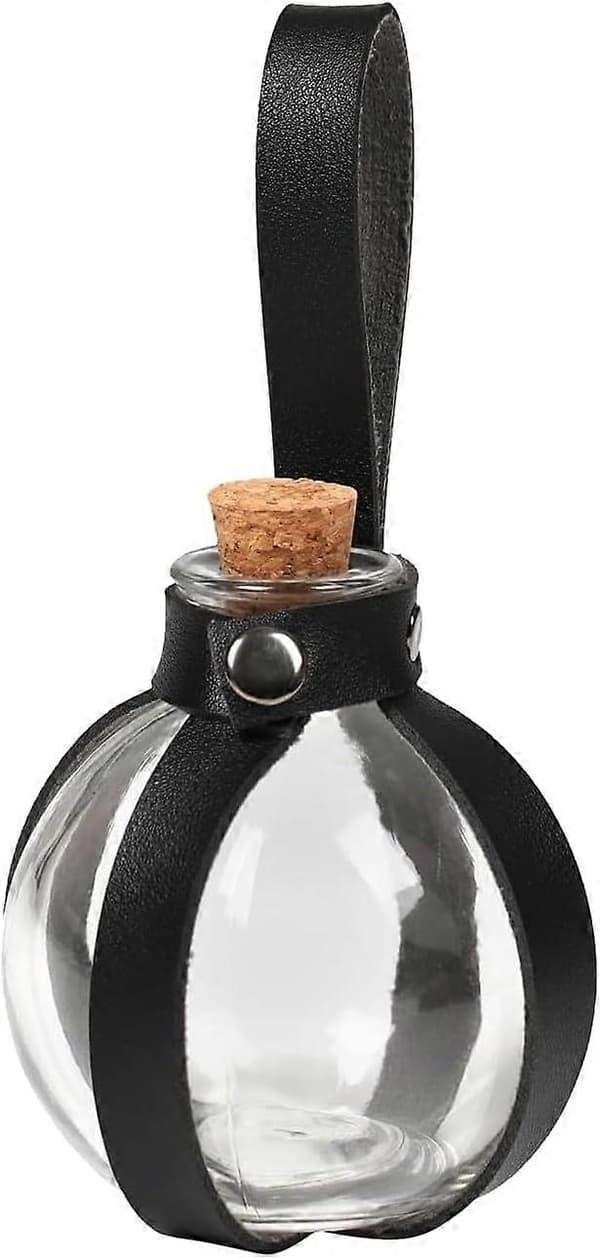 2025 Halloween Dark Magic Cork Drinking Bottle Round Spherical Glass Bottle Wizard Dark Magic Drinking Bottle for Halloween Props (Black)