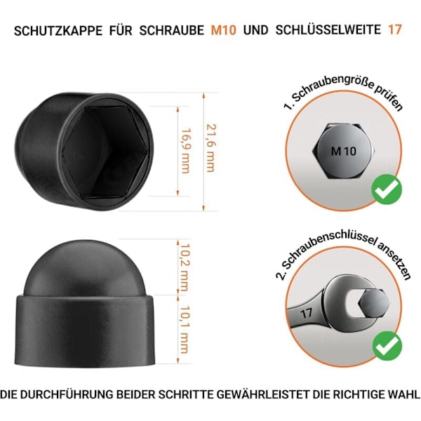 M10 mutterinsuojukset 17 mm avaimelle Musta 50 kpl