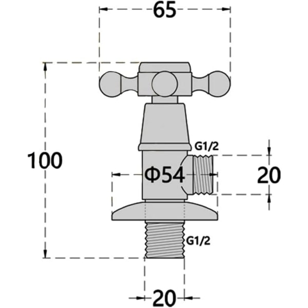 TG 1 ST Triangulær ventil 1/2" Åtta tegns ventil Triangulær ventil