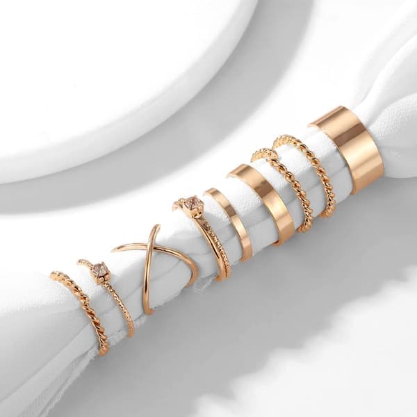 9 stk. Twisted Stacking Ring Sæt Glat Tynd Båndring Komfortpasform Justerbar Åben Ring Bånd Statement Smykker til Kvinder Sølv