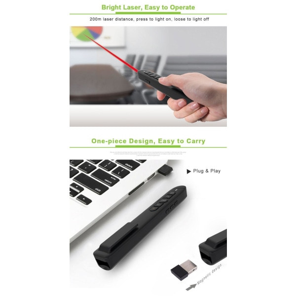 T5 2,4g RF Trådlös 20m Räckvidd Fick-Stylus Fjärrkontrollspresentatör