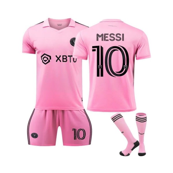 (Sort, 24(8-9 år) Inter Miami Kid Messi #10 Fodboldtrøje Sæt Fodboldtrøje T-shirt+Shorts+Strømper+Pad Pink 24(8-9 år)