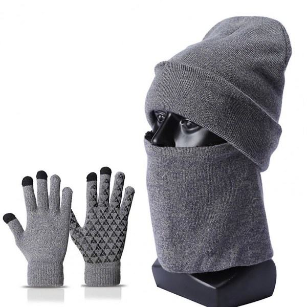 Hatt, halsduk och vantar för män och kvinnor Vinterpar Tjockt Vindtät plysch Svart ONE SIZE