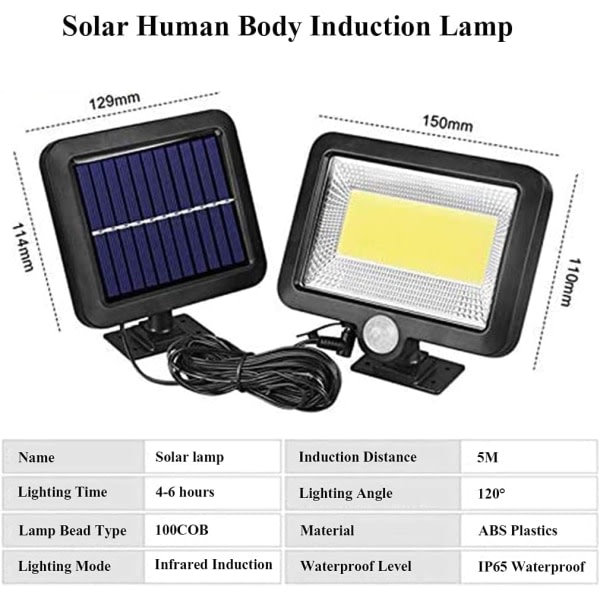 Solcellelamper utendørs, 100 LED, med bevegelsessensor