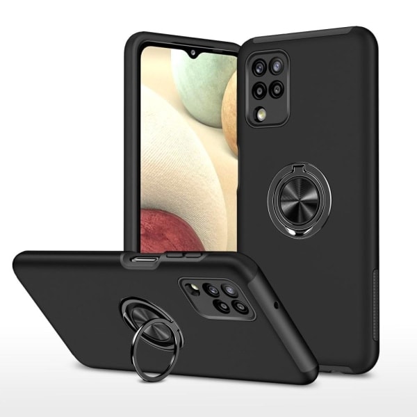 Samsung Galaxy A12 Hybrid-kotelo sormenrenkaalla - Musta Musta