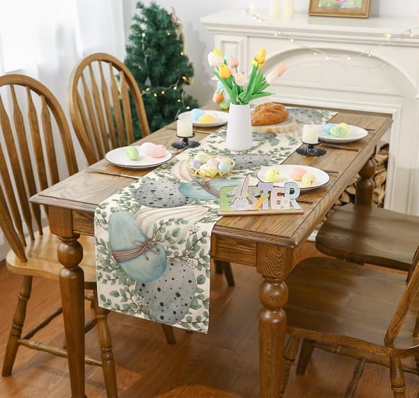 Easter Table Runner, Easter Egg Decorations Happy Easter Runner for Table Seasonal (13'' x 72'')_yux