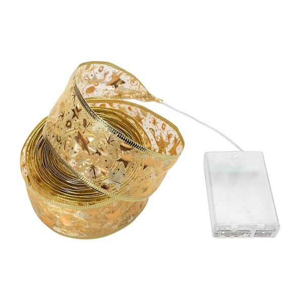 Nya LED-bandljus, satinljus, julbandljus, julgransdekorationer, dubbellagers guldpläterade lysande bandljus Golden Ribbon-Warm White 4m 40 light - two battery boxes