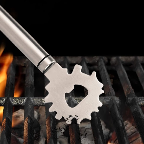 Grillskrapa i rostfritt stål rengöringsverktyg med 5 tums handtag och inbyggd flasköppnare