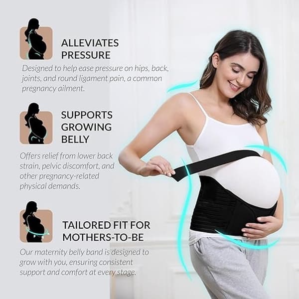 Maternity band - Maternity belly band - Back - Abdominal and pelvic support - Abdominal support - Adjustable - Lumbar support (Black - XXL)