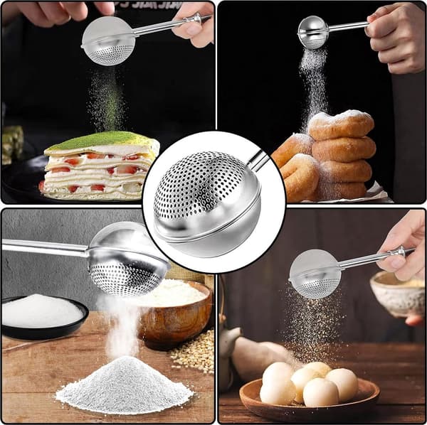 Tesil - 2 stk - Teskje - Melisstrøer til baking - Te-egg for løs te - Melisstrøer - Strøer for bakevarer - Rustfritt stål