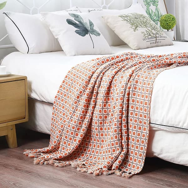 Pom Pom strikket pledd Bohemian Rød Tepper Kast Varm pledd
