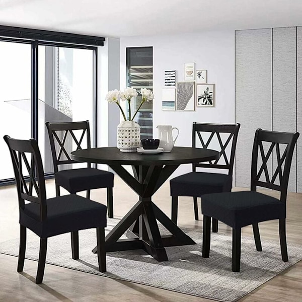Diamond Lattice Vanntette Setetrekk for Spisestuestoler, Stretch Kjøkkenstolstrekk for Spisestue, Seteputetrekk (Svart, 2 stk)