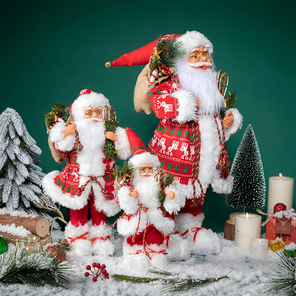 Röd Tyg Tomtefigur Ornament Julstående Dockor Ornament Hemfönsterdisplay Juldekorationer