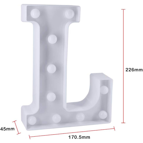 LED-bokstäver för dekoration till födelsedag och bröllop, batteridrivna (L) L