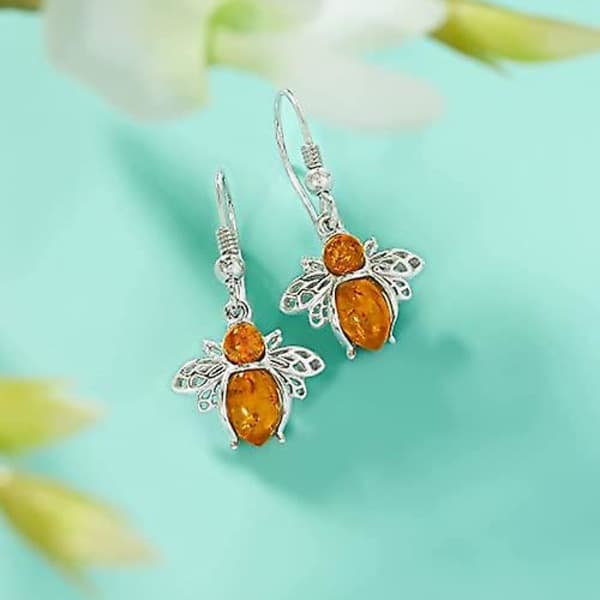 Sølv Amber Bumblebee Ørepynt i Sterling