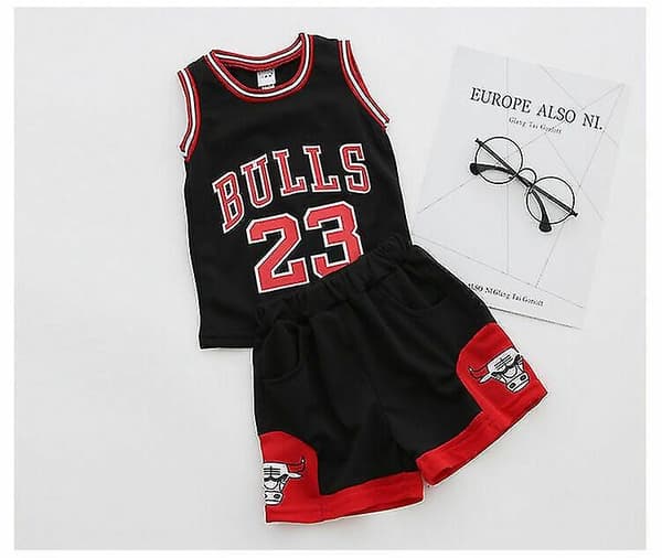 23 Michael Jordan Bulls Basketboldragter Korte Kostumer sort-Xin sort black 130cm