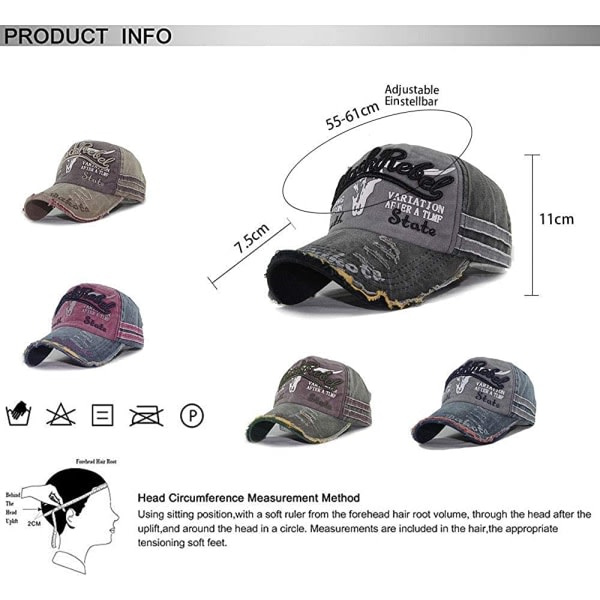 Cap Cap Vintage cap i bomull Unisex Distressed Snapback Trucker Hat