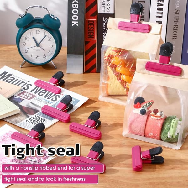 20 stk. - Matposeklyper - Forseglingsklype - Kraftige matposeklyper i plast - Med solid lukking - For matoppbevaring - 7,7*6,5 cm - Rosa