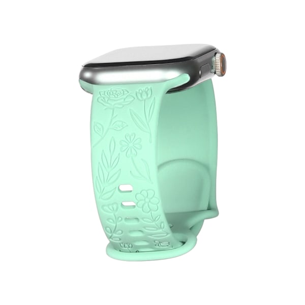 Passer til iwatchS9 876SE Apple Watch armbånd præget lille rose silikone Rose - azurblå Rose - azure 42/44/45/49mm