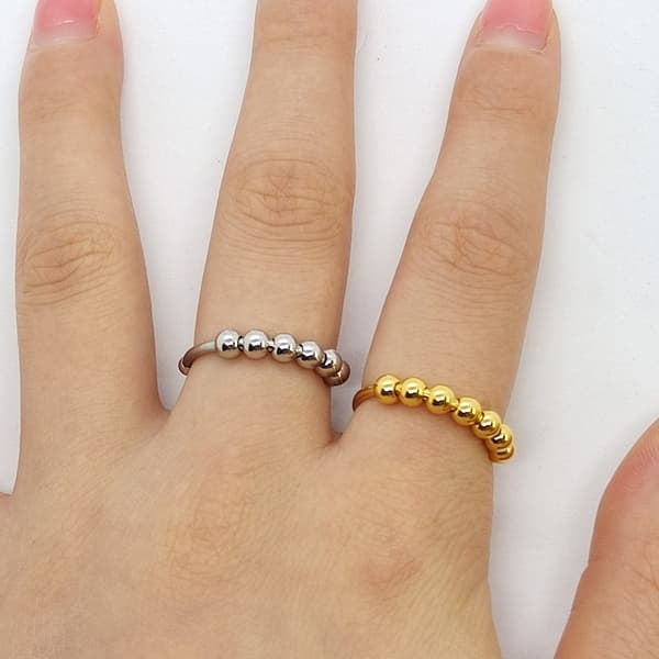 Angstring i rustfrit stål Ring Roterbare perler Anti Stress Ring Dame Smykker-yux