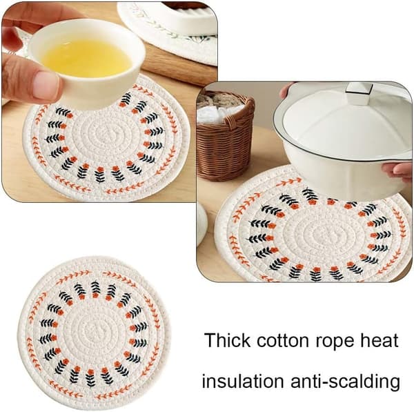 Handmade Braided Drink Coaster Absorbent Braided Placemat Floral Pattern Woven Coaster for Table Protection_yux