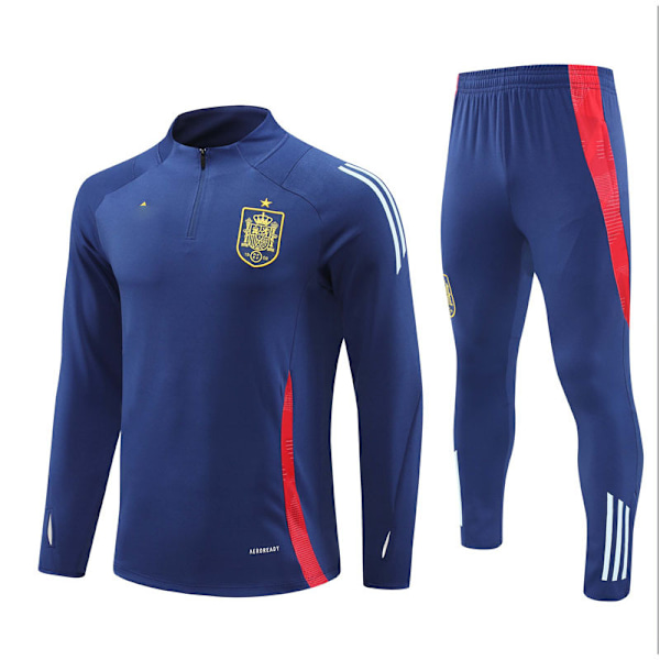 2425 New Spain Lag Fotballdrakt Voksen og Barn Lang Erme Halv Glidelås Treningsdraktsett Kongeblå Royal blue M