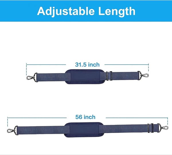 Justerbar halkfri vadderad axelrem, marinblå nylon, 143x3.8cm, för väskor