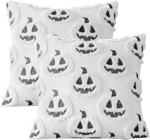 Halloween putetrekk sett med 2, 3D gresskar- og spøkelsesmønster, myk polyester, for sofa soverom festdekor, hvit, 45 x 45 cm