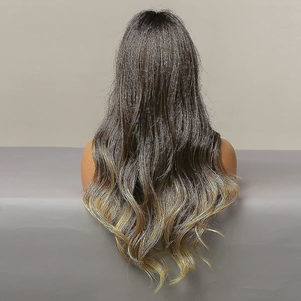 TG Smutsiga blonda peruker för kvinnor Lång vågig peruk Ombre smutsig blond peruk mittbena peruk Syntetisk vågig peruk