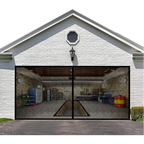 8ftx7ft Magneettinen autotallin oven hyttysverkko yhden auton autotallin oviin, vahvistettu lasikuituinen autotallin hyttysverkko, handsfree, magneettinen hyttysverkko-ovi