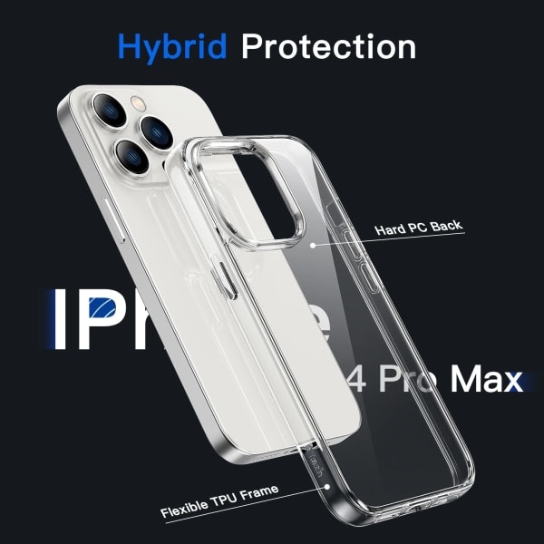 Icke-gulnande stötsäkert mobilskal för iPhone 14 Pro Max 6,7 tum (transparent)