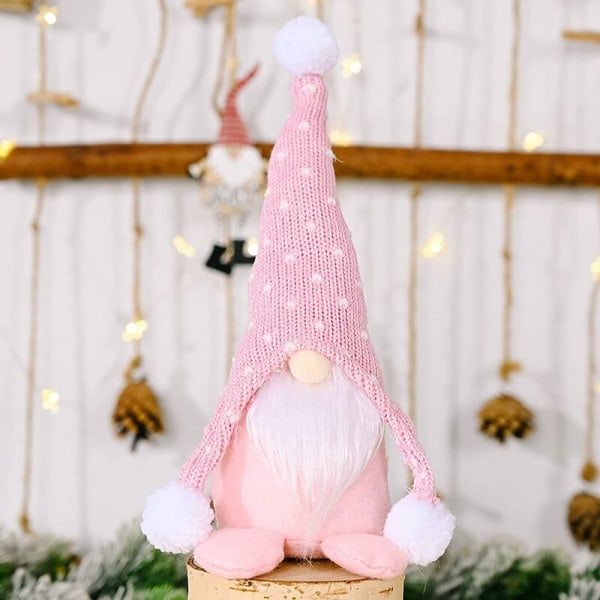 2 kpl, neulottu valkoinen parta Rudolph Red + Neulottu valkoinen parta Rudolph Pink istuva nukke koriste pehmonukke