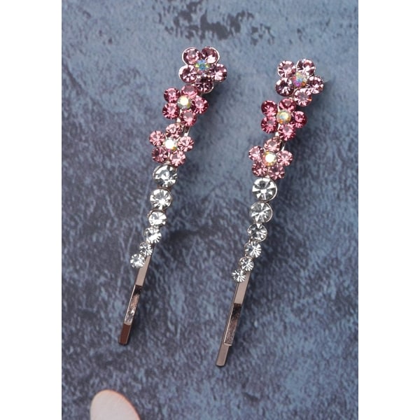 2 stk Rhinestone Bobby Pins med liten blomst Krystall Metall Fargerike hårnåler for kvinner jenter fester (rosa)