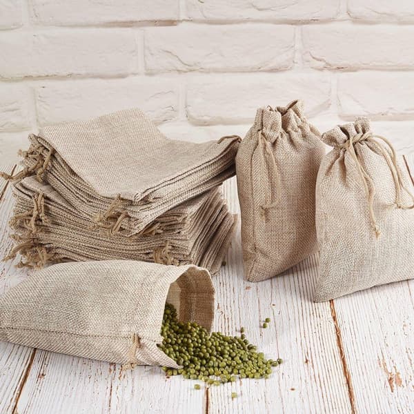 Jutepåsar - 30-pack - Jutepåsar - Återanvändbara - Presentpåse med dragsko - 3 x 18 cm - Beige