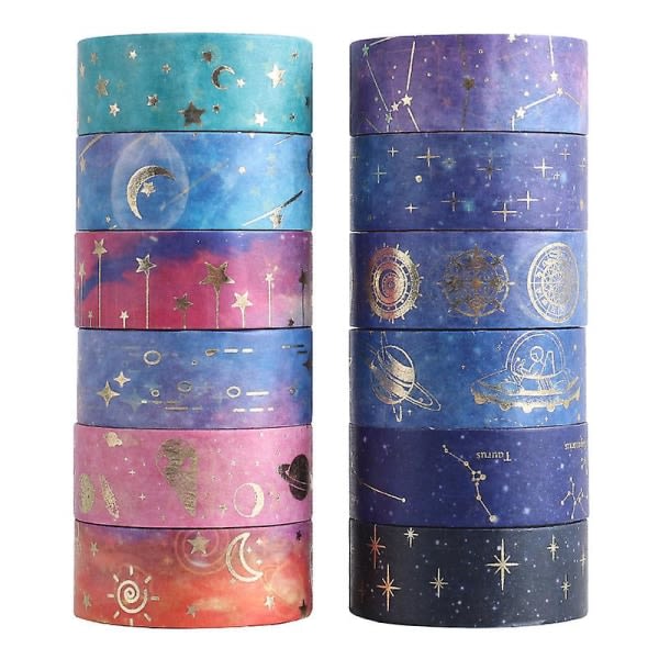 12 rullaa Washi Tape, Starry Sky Washi Teippi Dekorpapper