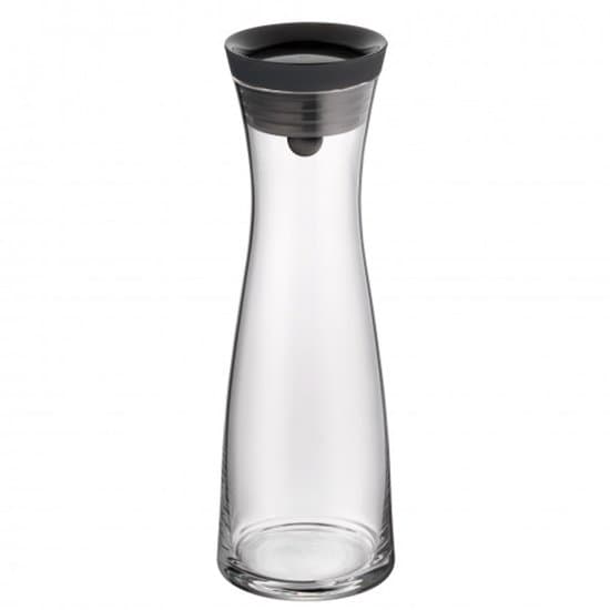 WMF Basic Glaskaraff 1 liter med droppfritt automatiskt lock och sil, elegant svart karaff för vatten, juice och drycker med fruktinfusion