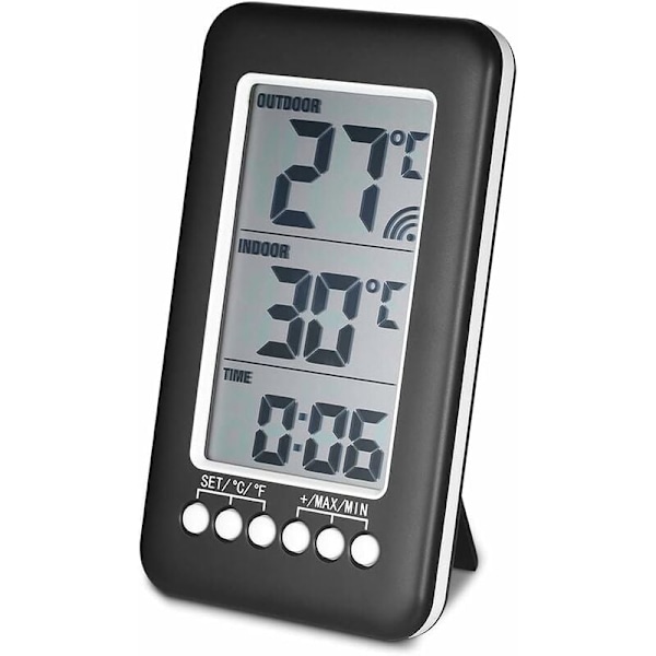 LCD Digital Termometer ℃ / ℉ Digital Inomhus/Utomhus Termometer Klocka Temperaturmätning med Sändare