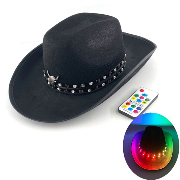 Halloween-helmihattu karnevaali-juhliin LED-langaton fluoresoiva värikäs cowboy-valohattu laserfantasiakaulakorun cowboy-hattu Adult-Green One Size