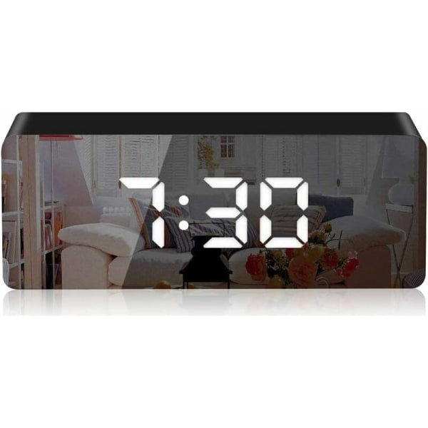 Digital väckarklocka, LED-spegel digital klocka, sängbordsklocka, morgonväckarklocka, nattlampa, justerbar ljusstyrka, för hemmakontor