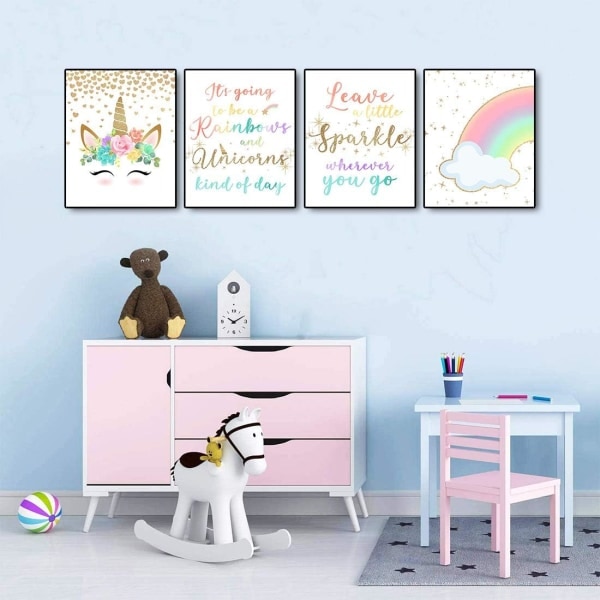 Regnbue Unicorn Tema Kunsttrykk (8\"X10\" Lerretbilde)