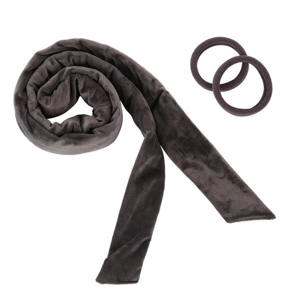 TG Heatless Curling Rod Pannband Lazy Sleeping Curly Ribbon for Wom mörkgrå med två hårband