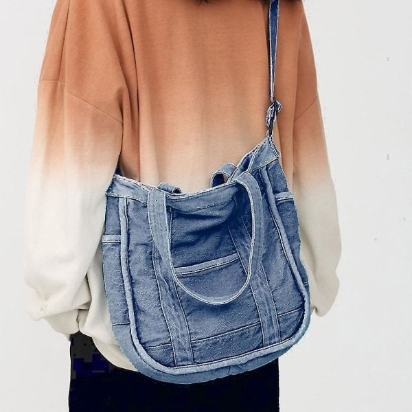 Messenger-väska för kvinnor Modeväska i jeans Tote Messenger-väska (mörkblå)