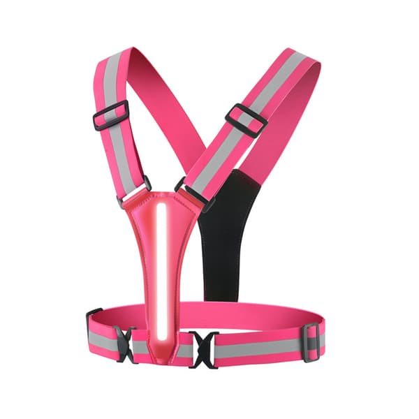 LED Reflective Vest, USB Rechargeable, Adjustable Waist/Shoulder - Rose Pink