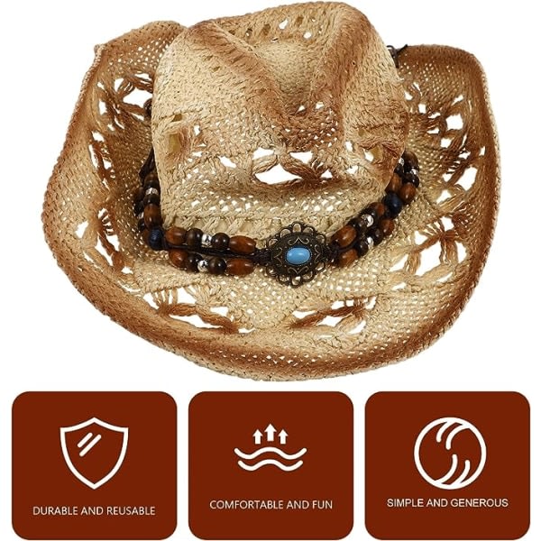 Galaxy Cowboyhat Mænd Kvinder Western Cowboy Halmhat til Strand Camping Rejser Sommerhat (beige) beige