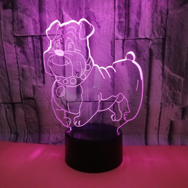 JUSTUP 3D Ny eksotisk hund nattlampe Touch Bord Skrivebord Optisk illusjon lamper 7 fargeskiftende lamper Hjeminnredning Bursdagspresang （Stil K）