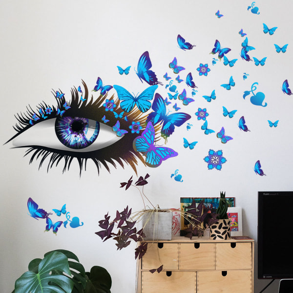 Blå øyne Ögonfransar Fjärilar Kreativa dekorative veggklistermerker