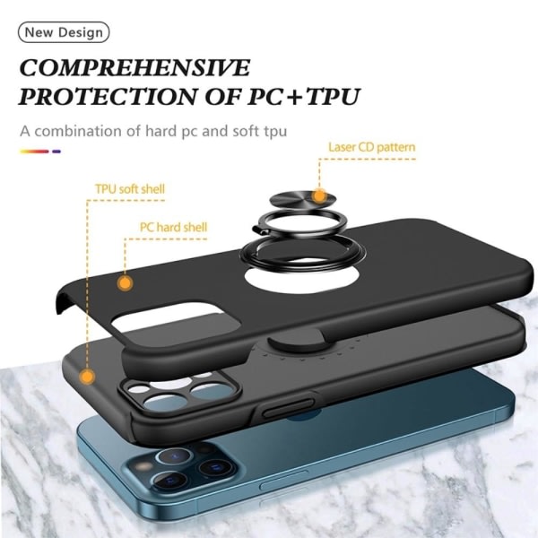 iPhone 14 Pro Max Hybrid etui med Finger Ring - Sort Sort